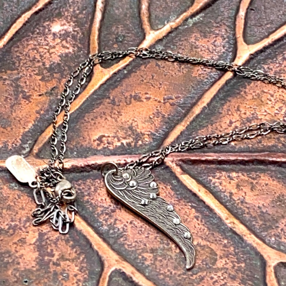 Clara Beau fairy wing necklace in oxidized silver tone, 18 inches w/ 2” ext 🧚